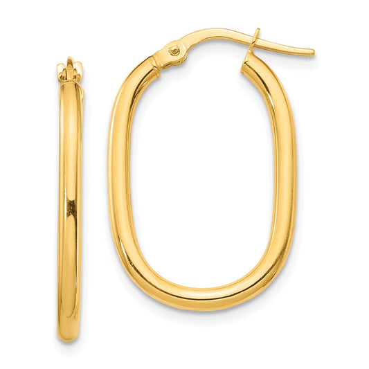 Million Charms 14k Yellow Gold Small 2mm Oval Hoop Earrings, 24.62mm x 16.34mm