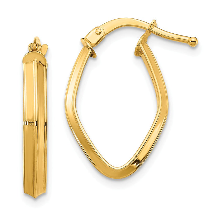 Million Charms 14k Yellow Gold Small 2.5x2mm Knife Edge Pointed Oval Hoop Earrings, 20.55mm x 12.64mm