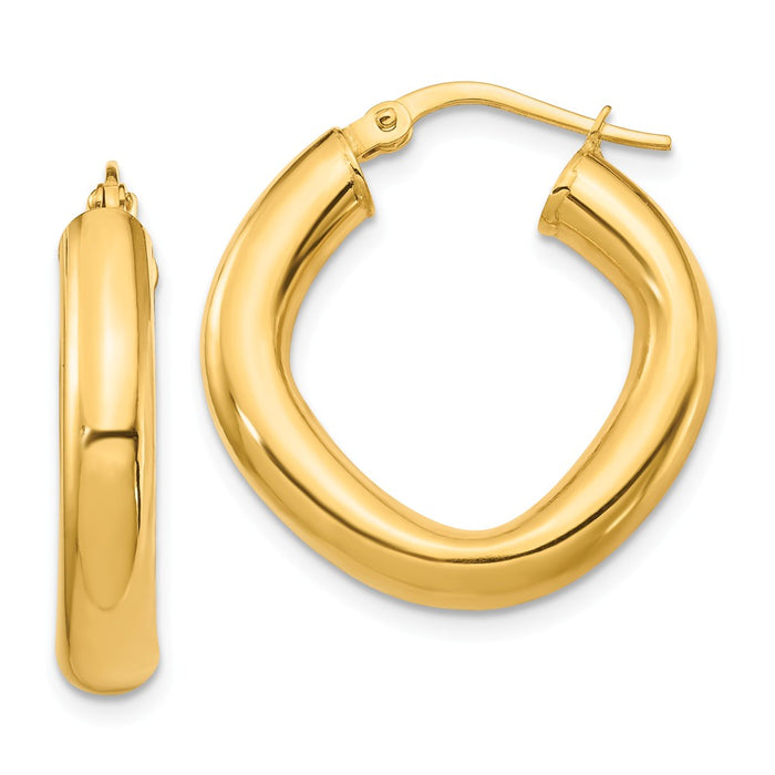 Million Charms 14k Yellow Gold Small 2x4mm Thick Round Tube Square Shape Hoop Earrings, 23.96mm x 23.38mm