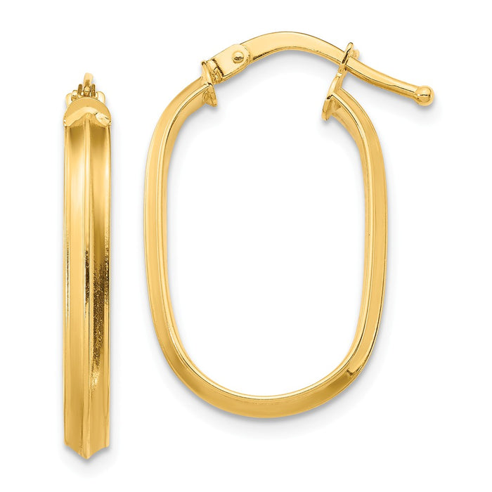 Million Charms 14k Yellow Gold Small 3x2mm Knife Edge Oval Hoop Earrings, 24.27mm x 14.84mm