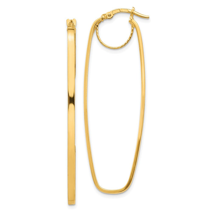 Million Charms 14k Yellow Gold 2x16mm Polished Rectangular Hoop Earrings, 49.9mm x 16mm