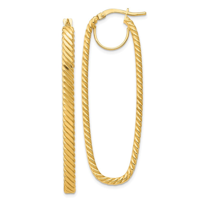 Million Charms 14k Yellow Gold 4x17mm Cascade Polished OvalHoop Earrings, 50.81mm x 17mm