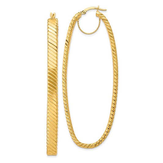 Million Charms 14k Yellow Gold 5x26mm Cascade Polished Oval Hoop Earrings, 67.13mm x 26mm