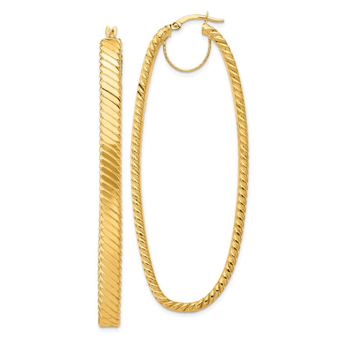Million Charms 14k Yellow Gold 5x26mm Cascade Polished Oval Hoop Earrings, 67.13mm x 26mm
