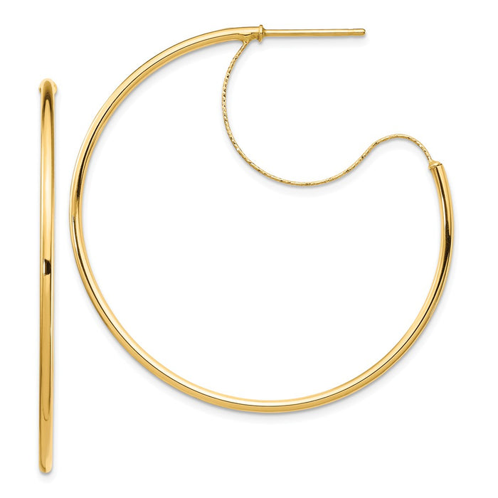 Million Charms 14k Yellow Gold 1.5x40mm Polished with Diamond-Cut wire Hoop Earrings, 44.75mm x 44.3mm