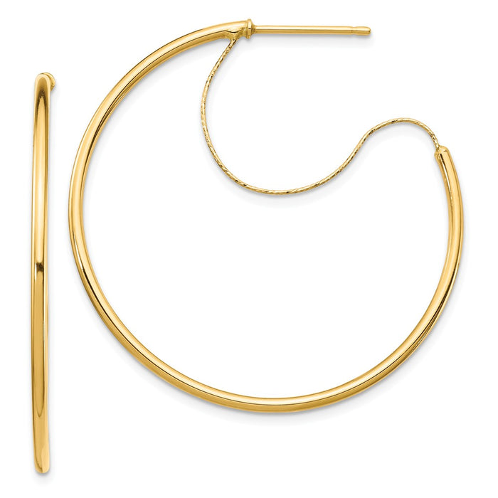 Million Charms 14k Yellow Gold 1.5x35mm Polished with Diamond-Cut wire Hoop Earrings, 38.8mm x 35mm