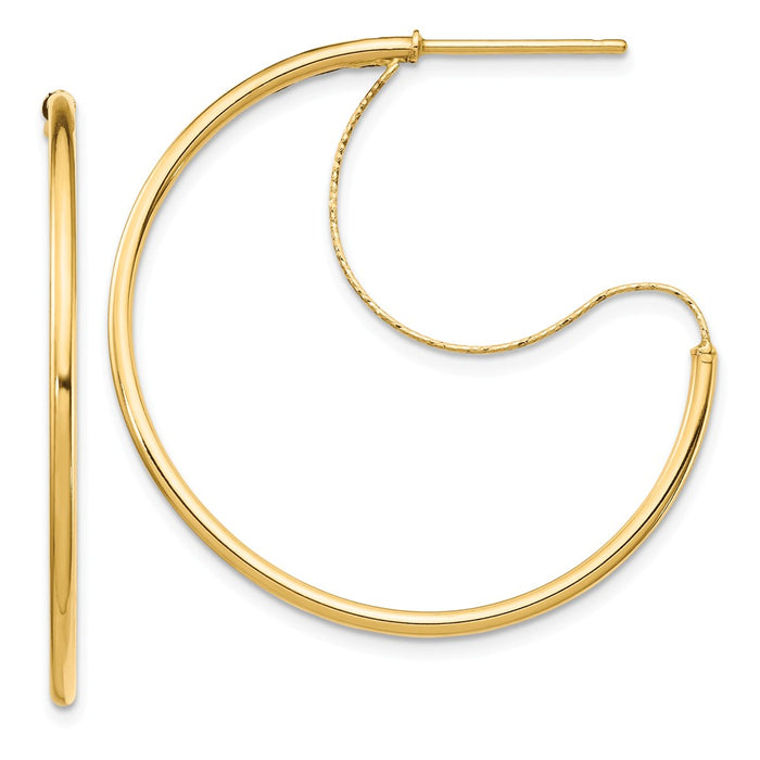 Million Charms 14k Yellow Gold 1.5x30mm Polished with Diamond-Cut wire Hoop Earrings, 34.5mm x 30mm