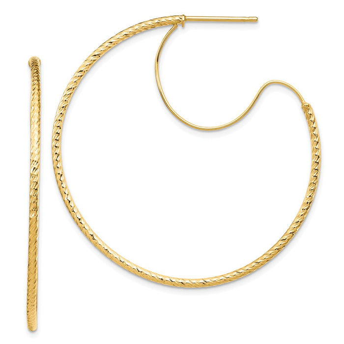 Million Charms 14k Yellow Gold 1.5x40mm Diamond-Cut with Polished wire Hoop Earrings, 44.15mm x 40mm