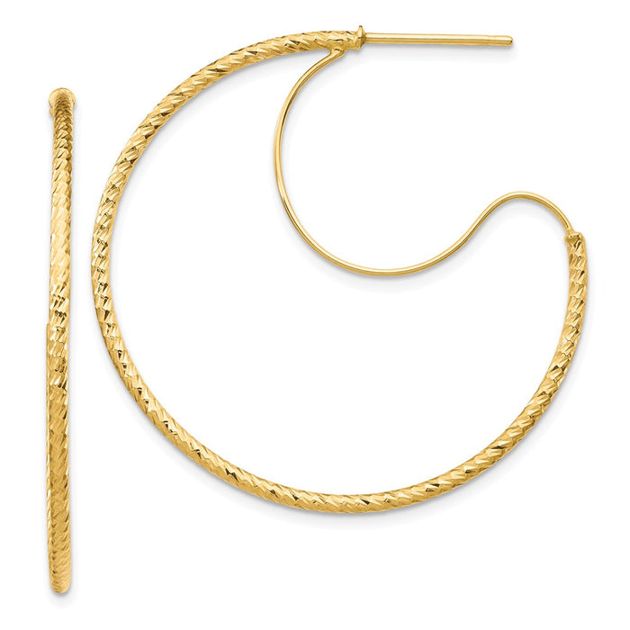 Million Charms 14k Yellow Gold 1.5x35mm Diamond-Cut with Polished wire Hoop Earrings, 38.18mm x 35mm