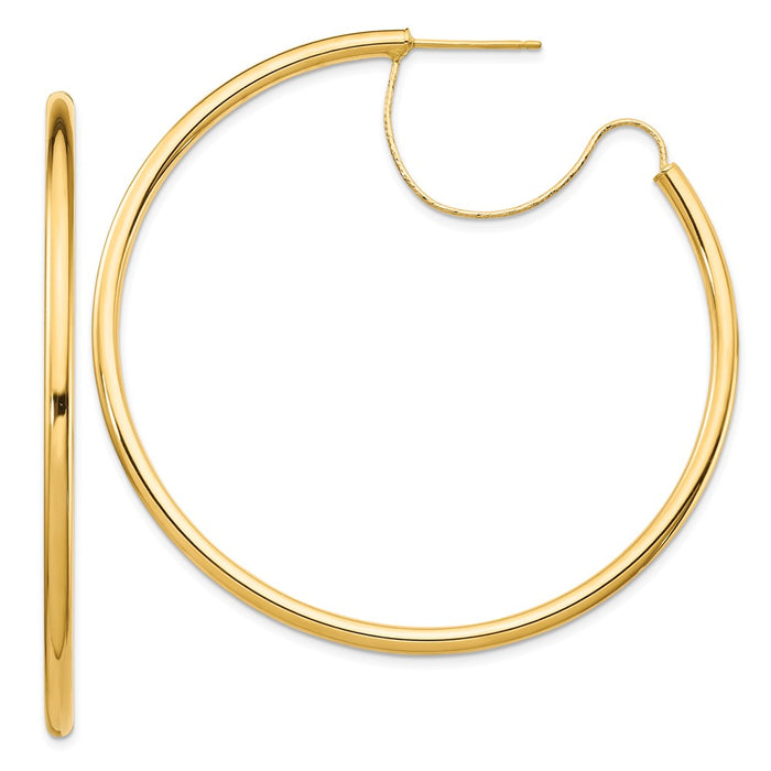 Million Charms 14k Yellow Gold 2.5x50mm Polished with Diamond-Cut wire Hoop Earrings, 56.3mm x 50mm