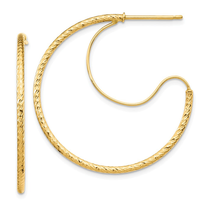 Million Charms 14k Yellow Gold 1.5x30mm Diamond-Cut with Polished wire Hoop Earrings, 33.05mm x 30mm