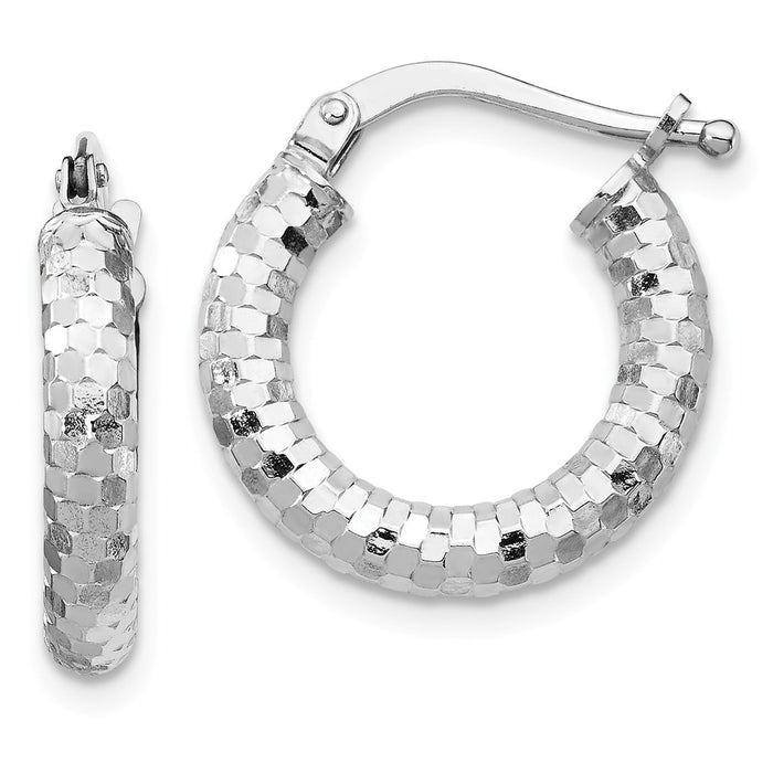 Million Charms 14k White Gold 3x10mm Diamond-cut Hoop Earrings, 10mm x 10mm