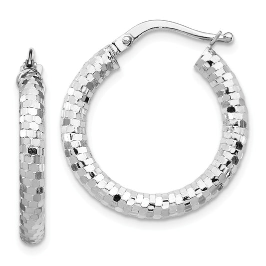 Million Charms 14k White Gold 3x15mm Diamond-cut Hoop Earrings, 22.51mm x 15mm