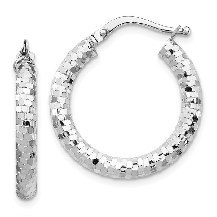 Million Charms 14k White Gold 3x15mm Diamond-cut Hoop Earrings, 22.51mm x 15mm