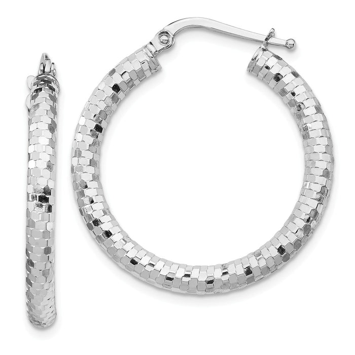 Million Charms 14k White Gold 3x20mm Diamond-cut Hoop Earrings, 28.38mm x 20mm