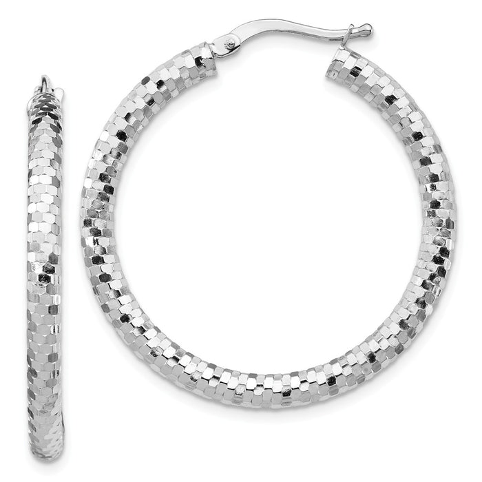 Million Charms 14k White Gold 3x25mm Diamond-cut Hoop Earrings, 33.61mm x 25mm