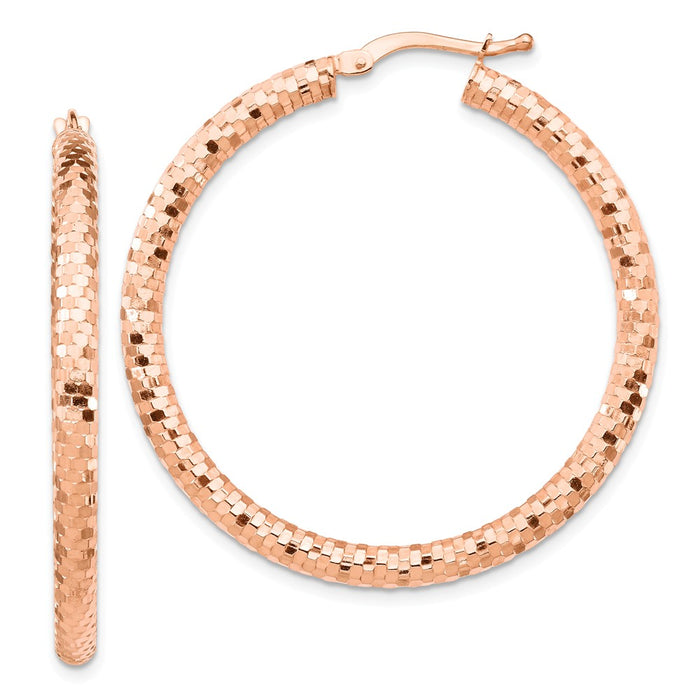 Million Charms 14k Rose Gold 3x30mm Diamond-cut Hoop Earrings, 39.45mm x 30mm