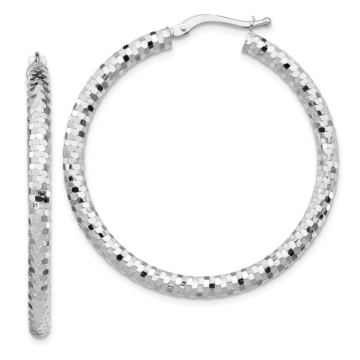 Million Charms 14k White Gold 3x30mm Diamond-cut Hoop Earrings, 39.45mm x 30mm