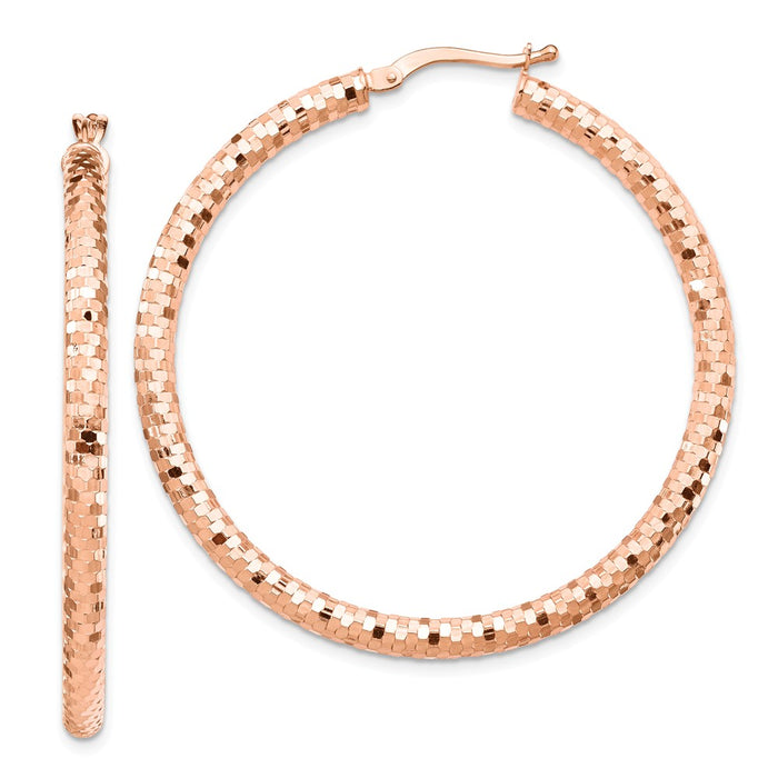 Million Charms 14k Rose Gold 3x35mm Diamond-cut Hoop Earrings, 45mm x 35mm