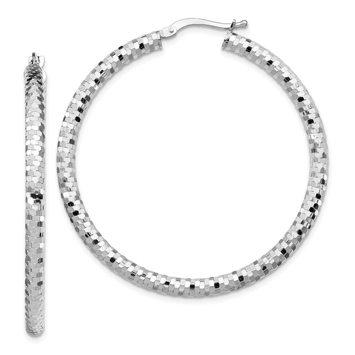 Million Charms 14k White Gold 3x35mm Diamond-cut Hoop Earrings, 45mm x 35mm