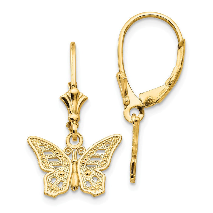Million Charms 14k Yellow Gold Butterfly Leverback Earrings, 26mm