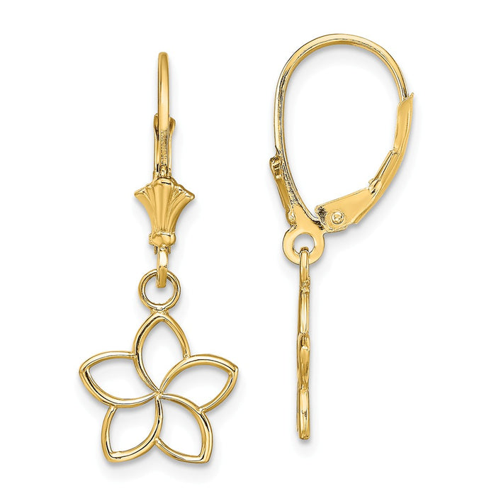 Million Charms 14k Yellow Gold Polished & Cut-Out Flower Leverback Earrings, 28.5mm x 11.2mm