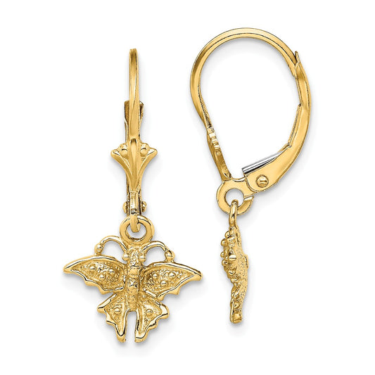 Million Charms 14k Yellow Gold MINI BUTTERFLY LEVERBACK EARRING, 25.6mm x 11.8mm