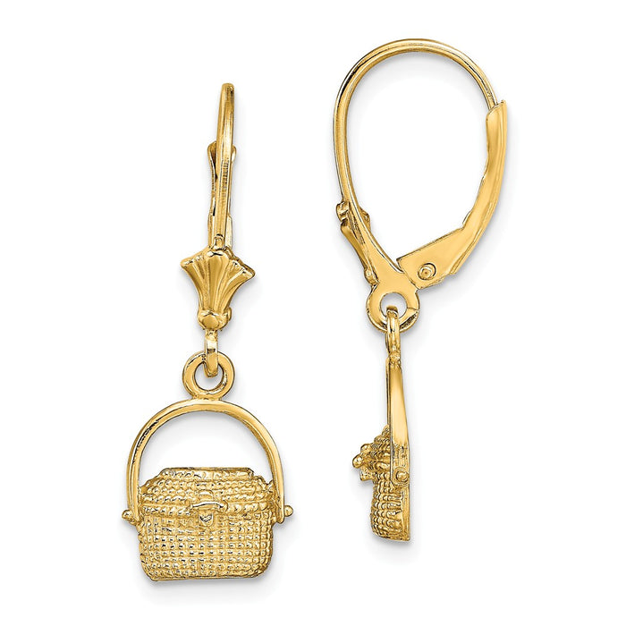 Million Charms 14k Yellow Gold NANTUCKET BASKET LEVERBACK EARRINGS / 2-D (3 OF 3), 28mm x 9.85mm