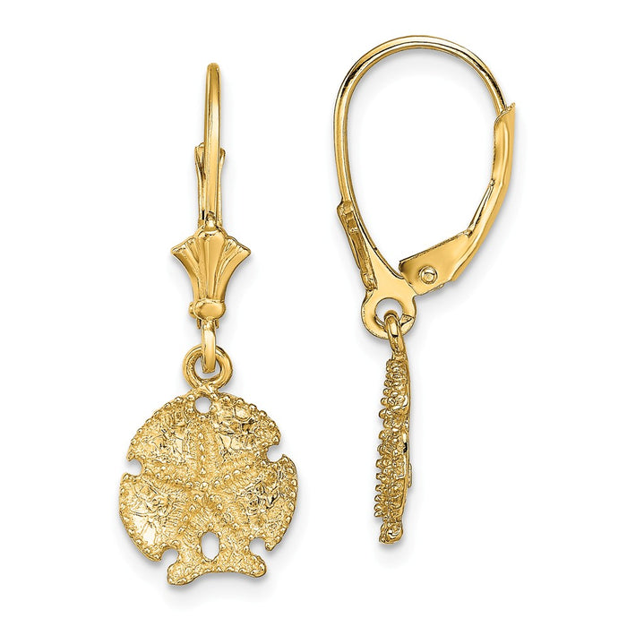 Million Charms 14k Yellow Gold SAND DOLLAR with STAR LEVERBACK EARRINGS / 2-D (3 OF 3), 26.6mm x 9.8mm