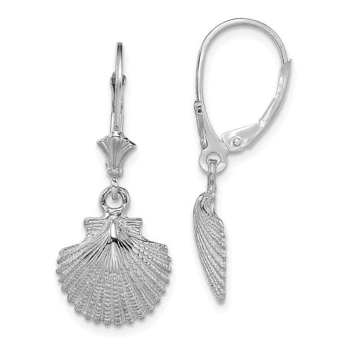Million Charms 14K White Gold &  Textured Scallop Shell Leverback Earrings, 30mm x 12.4mm