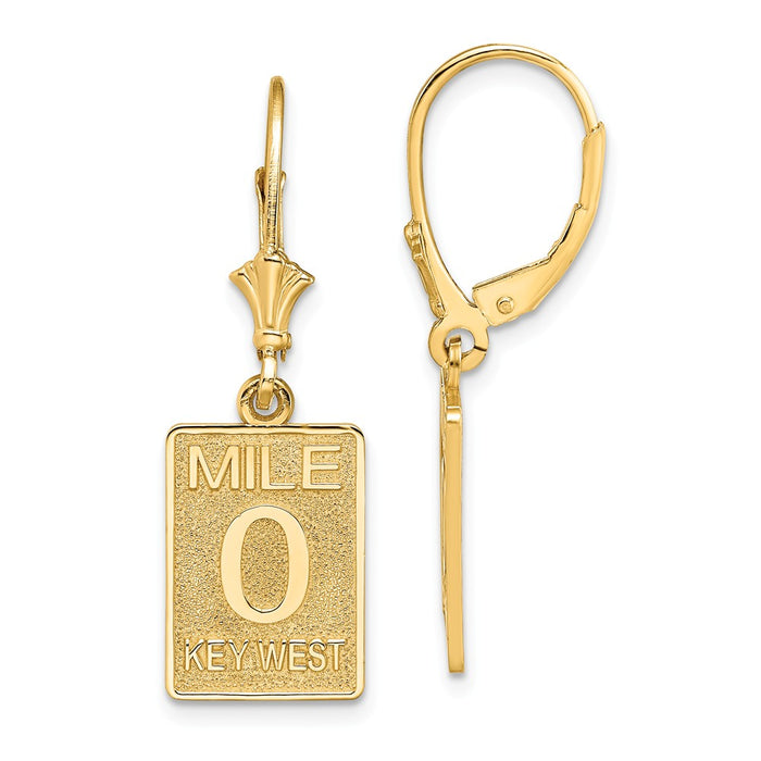 Million Charms 14k Yellow Gold MILE MARKER 0 / KEY WEST LEVERBACK EARRINGS, 31.4mm x 10mm