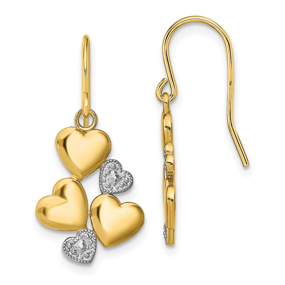 Million Charms 14K & White Rhodium Polished Hearts Shepherd Hook Earrings, 27mm x 12mm
