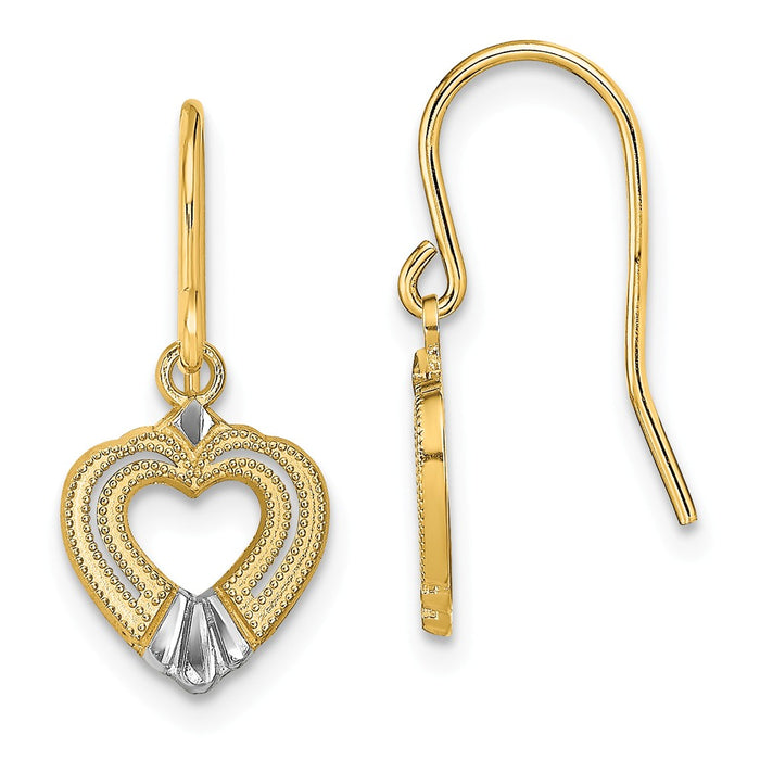 Million Charms 14K & White Rhodium Polished Heart Shepherd Hook Earrings, 17mm x 10mm
