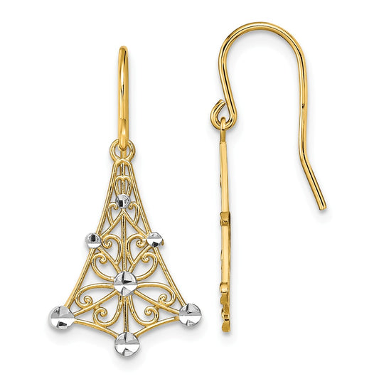 Million Charms 14k & Rhodium Fancy Diamond-Cut Dangle Wire Earrings, 27mm x 14mm