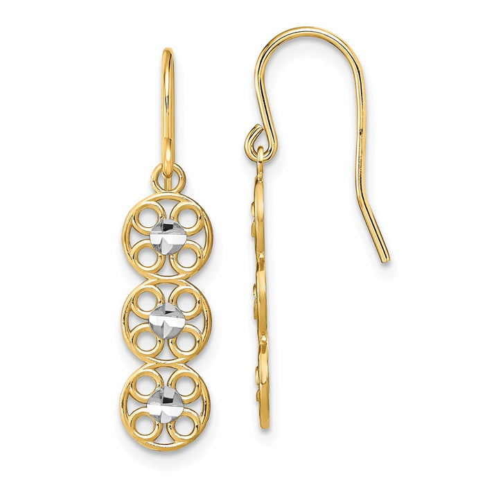 Million Charms 14k & Rhodium Fancy Diamond-Cut Dangle Wire Earrings,