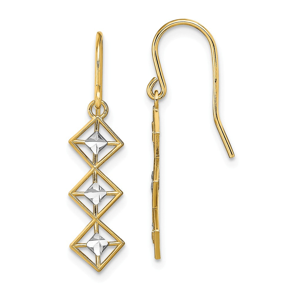Million Charms 14k & Rhodium Fancy Diamond-Cut Dangle Wire Earrings,