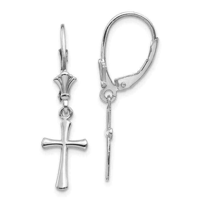 Million Charms 14k White Gold Polished Cross Leverback Earrings, 30.25mm x 8mm