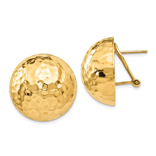 Million Charms 14k Yellow Gold Hammered Omega Back Post Earrings, 22mm x 22mm