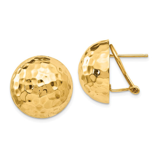 Million Charms 14k Yellow Gold Hammered Omega Back Post Earrings, 19mm x 19mm