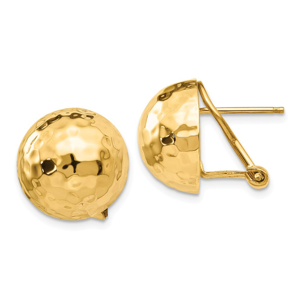Million Charms 14k Yellow Gold Hammered Omega Back Post Earrings, 14mm x 14mm