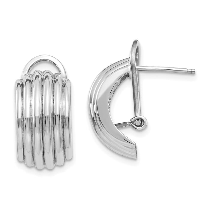 Million Charms 14k White Gold Ribbed Omega Back Post Earrings, 20mm x 9.5mm