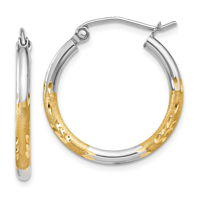 Million Charms 14k & Rhodium 2mm Satin & Diamond-cut Hoop Earrings, 17mm x 2mm