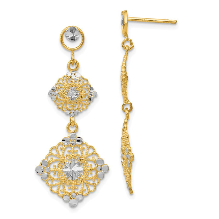 Million Charms 14k Rhodium Diamond-cut Filigree Dangle Earrings, 38mm x 15mm