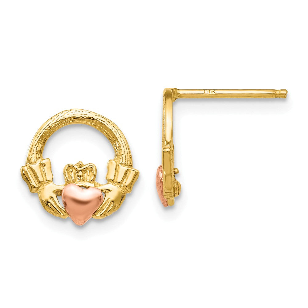 Million Charms 14k Two-tone Claddagh Post Earrings, 10mm x 10mm