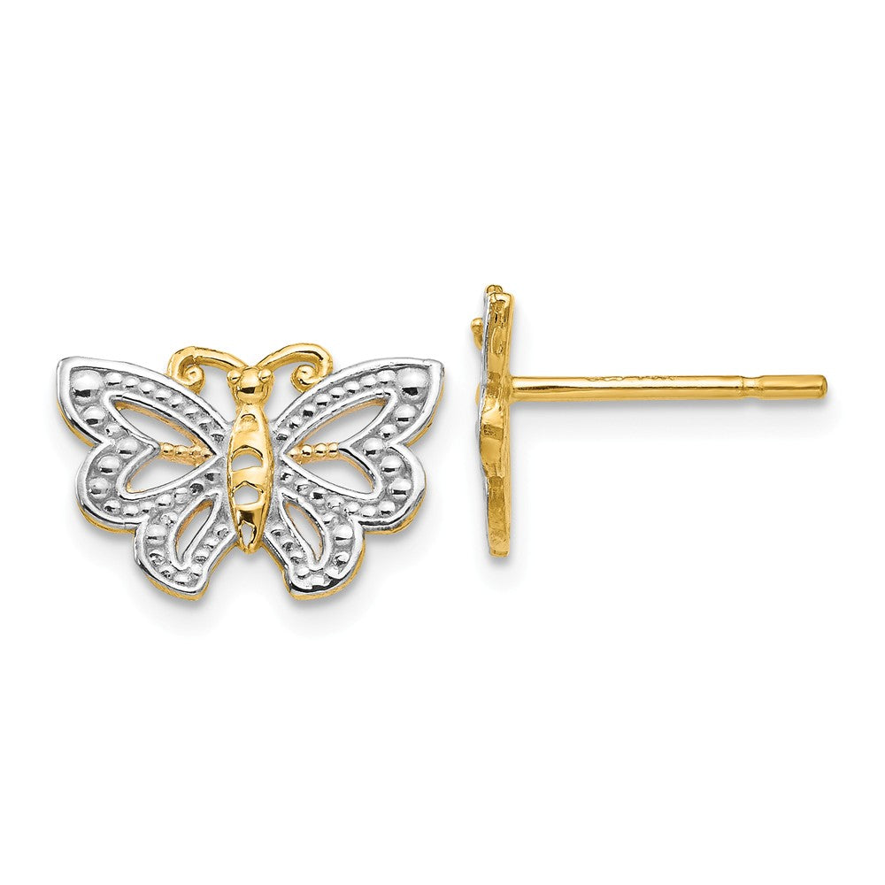 Million Charms 14k & Rhodium Butterfly Post Earrings, 8mm x 12mm