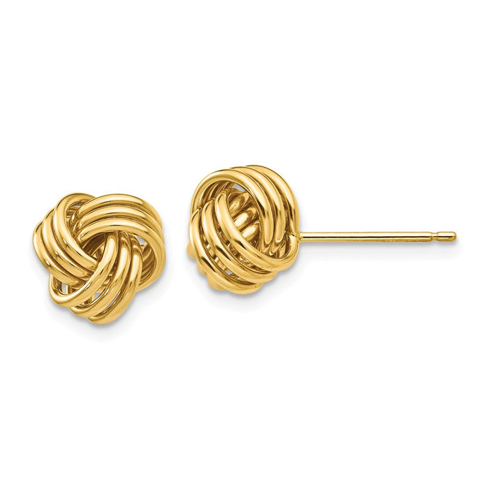Million Charms 14k Yellow Gold Polished Triple Knot Post Earrings, 9mm x 9mm