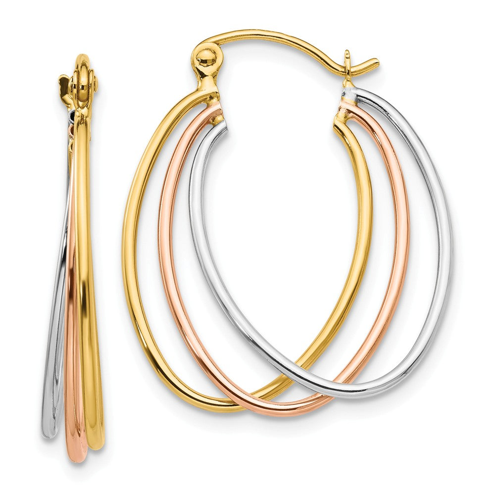 Million Charms 14K Tri Color Hoop Earrings, 12mm x 4mm