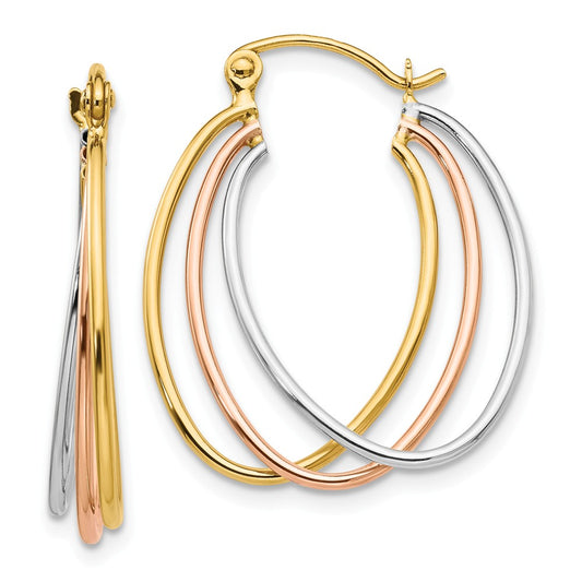Million Charms 14K Tri Color Hoop Earrings, 12mm x 4mm