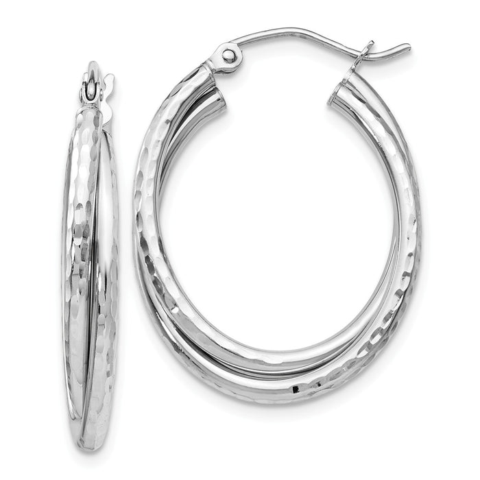 Million Charms 14k White Gold Diamond-cut Polished Oval Hoop Earring, 17mm x 5mm