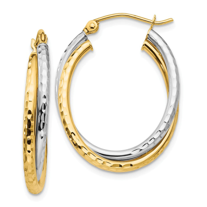 Million Charms 14k Two-tone Diamond-cut Polished Oval Hoop Earring, 17mm x 5mm